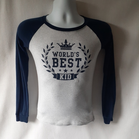 World's best kid gray/navy long sleeve t-shirt - Picture 1 of 8